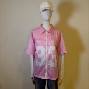 NWOT Manifity Pink Mesh Zip-Up Football Jersey Top, Size M